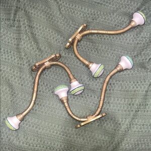 Brass Wall Hooks with Cream and Green Accents knobs